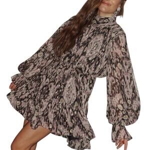 HEMANT & NANDITA Kari Short Black and Metallic Long Sleeve Mini Dress Mediuim